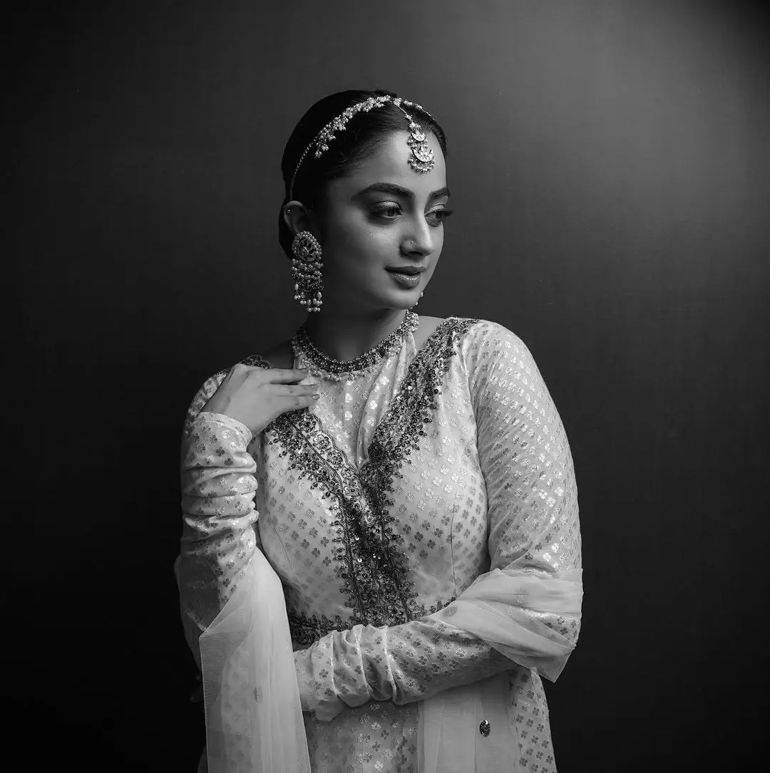 Namitha Pramod Wearing Beautiful Earring Jewellery White Dress